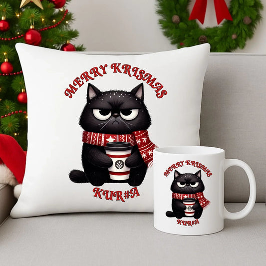 Merry krismas | Świąteczny zestaw poduszka i kubek BN34 - StoryCups.pl