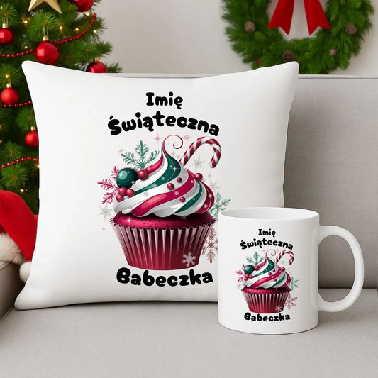 Świąteczna Babeczka | Personalizowany zestaw poduszka i kubek na święta BN30 - StoryCups.pl