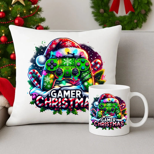 Świąteczny gracz | Świąteczny zestaw poduszka i kubek dla gracza BN22 - StoryCups.pl