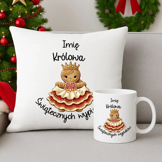 Królowa świątecznych wypieków imię | Personalizowany zestaw poduszka i kubek na święta BN28 - StoryCups.pl