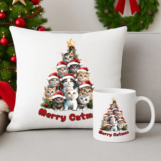 Merry Catmas | Świąteczny zestaw poduszka i kubek BN20 - StoryCups.pl