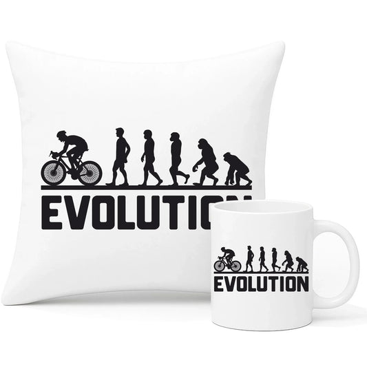 Ewolucja rowerzysty | Zestaw poduszka i kubek z rowerem HR04 - StoryCups.pl