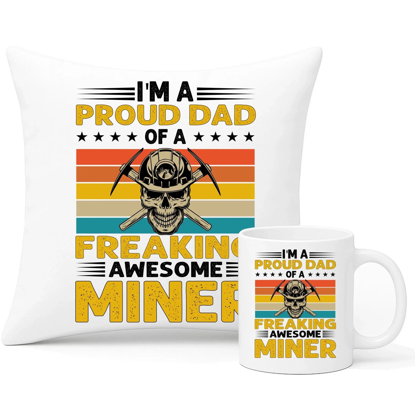 I'm a proud dad of a freaking awesome miner | Zestaw poduszka i kubek prezent dla górnika G10 - StoryCups.pl