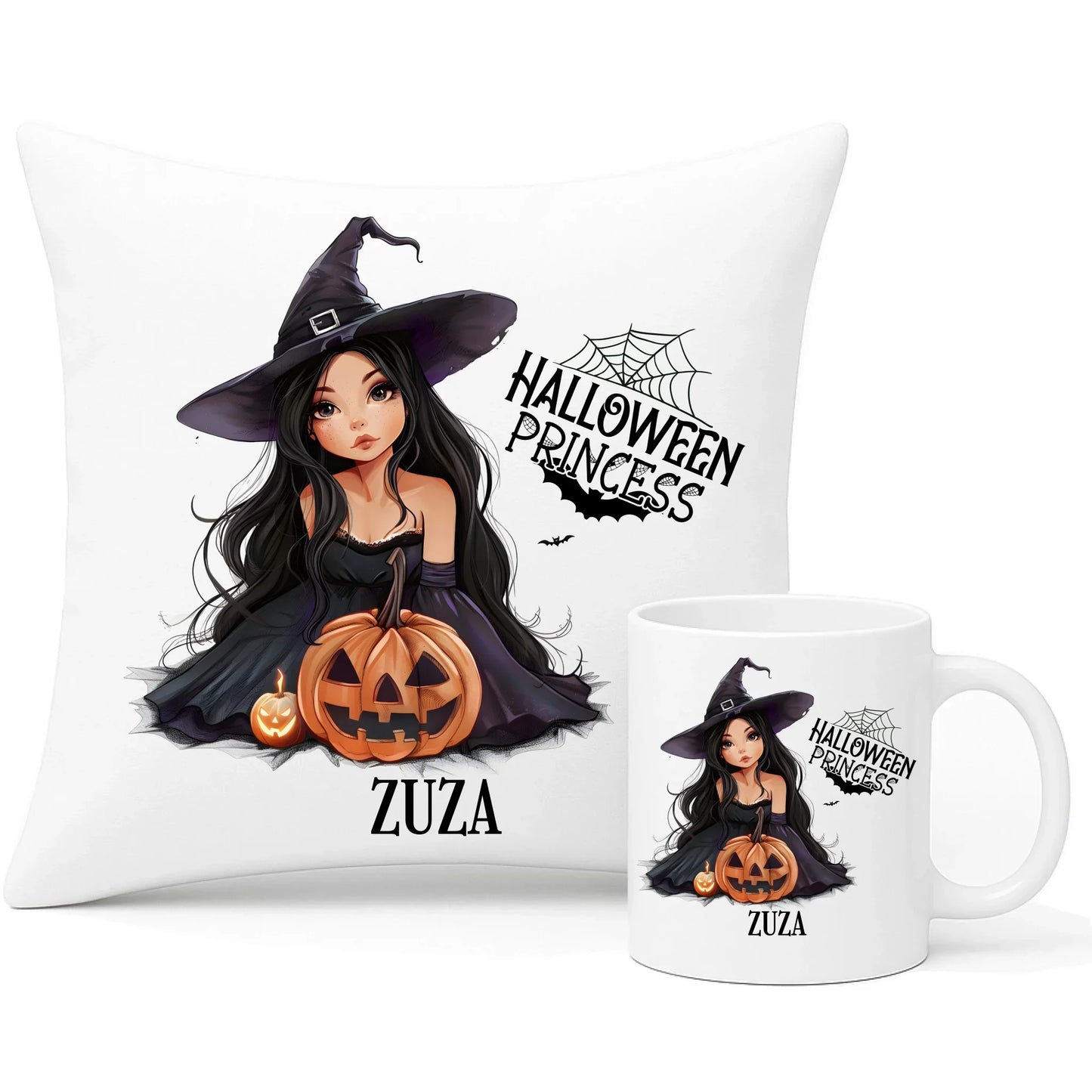 Halloween Princess | Personalizowany zestaw poduszka i kubek HL10 - StoryCups.pl