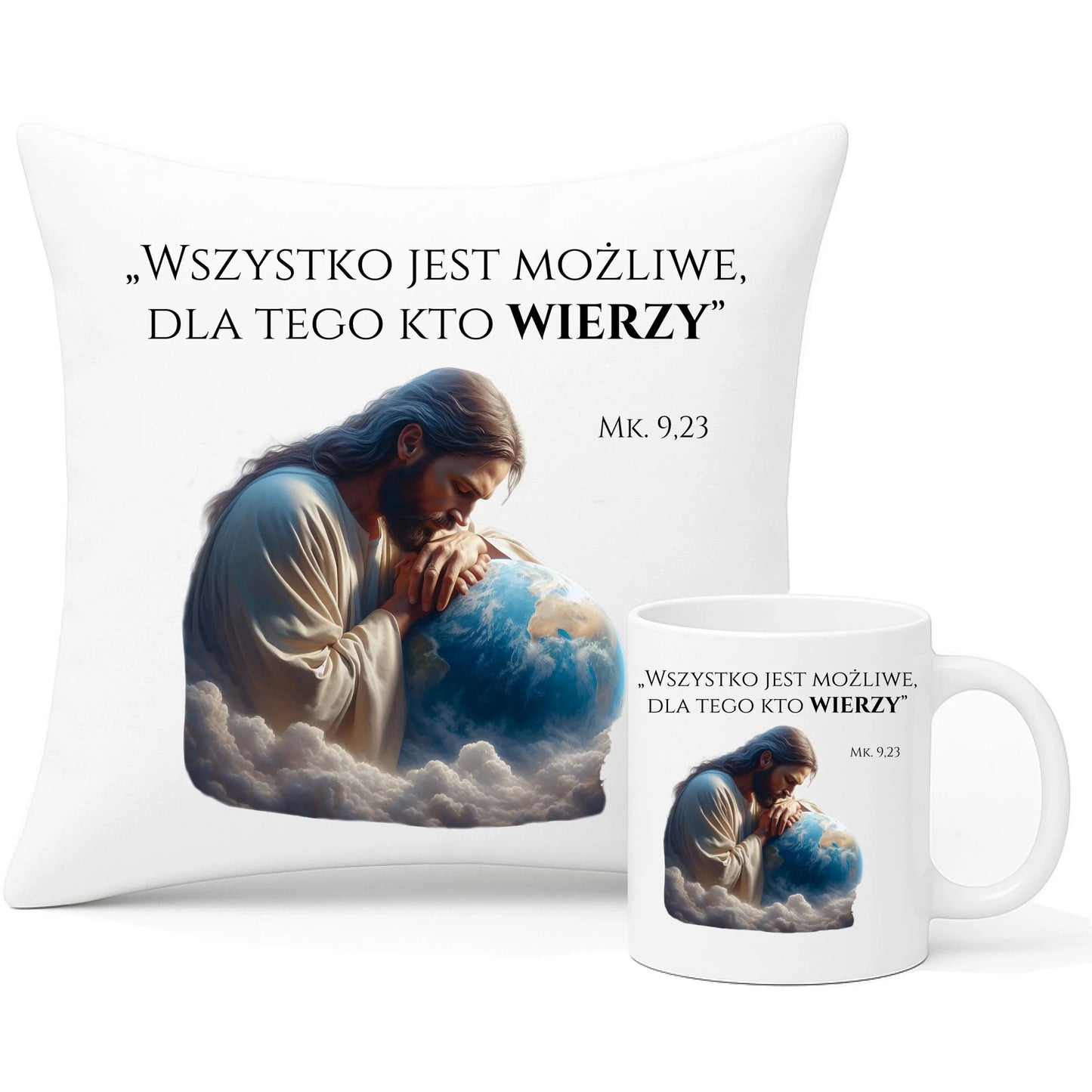 Zestaw na prezent poduszka i kubek z nadrukiem