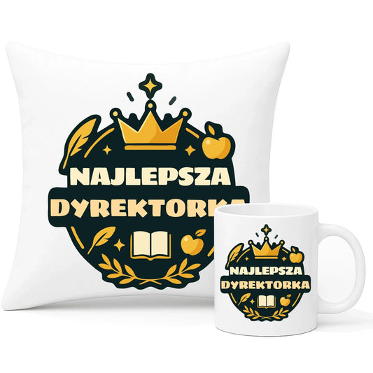 Najlepsza dyrektorka szkoły | Zestaw poduszka i kubek na prezent N40 - StoryCups.pl