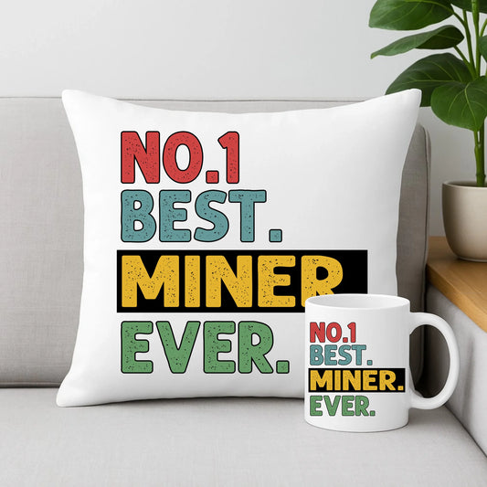 Zestaw poduszka i kubek - prezent dla górnika - Best miner ever G12 - StoryCups.pl