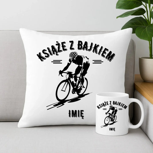 Książę z bajkiem | Zestaw poduszka i kubek dla rowerzysty HR01 - StoryCups.pl