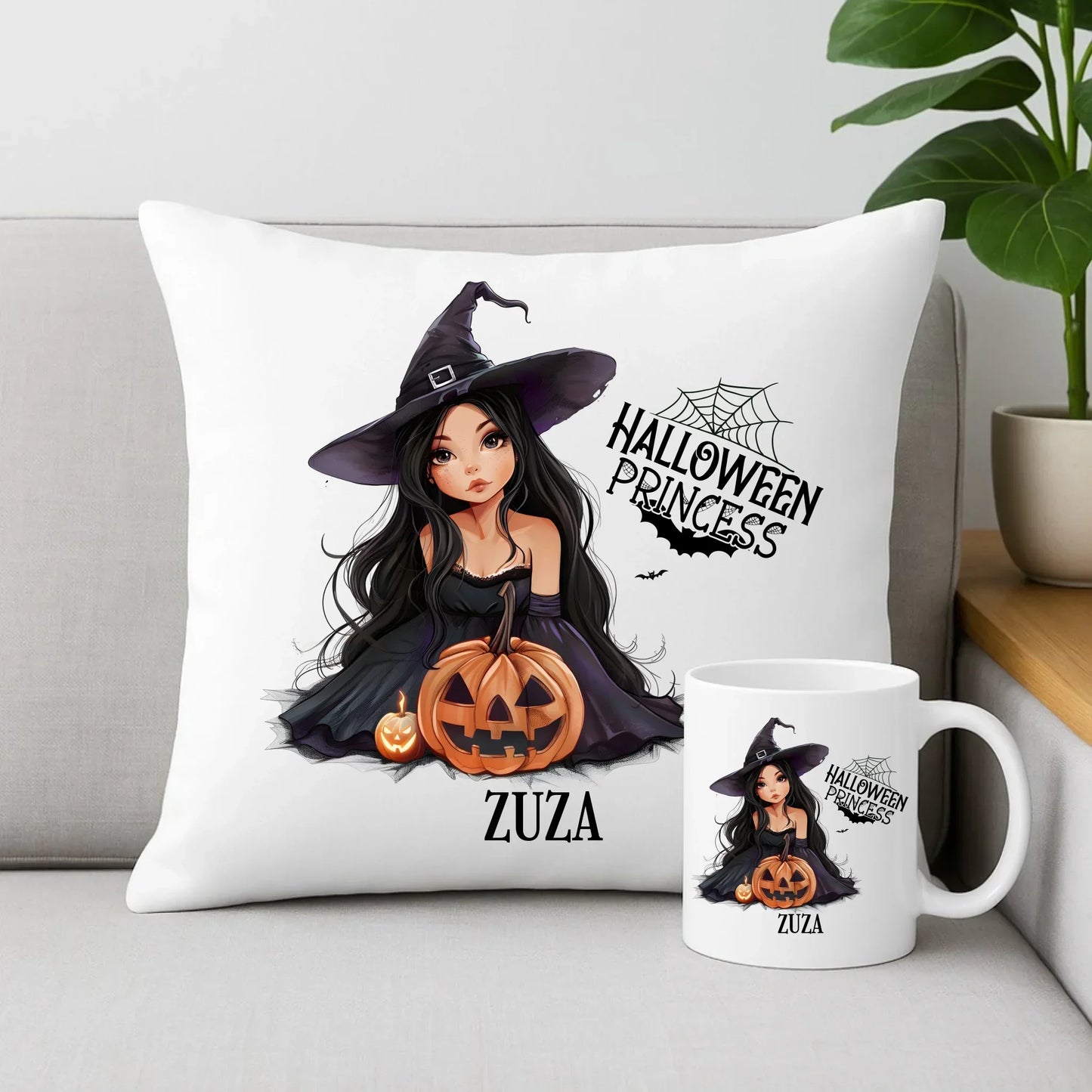 Halloween Princess | Personalizowany zestaw poduszka i kubek HL10 - StoryCups.pl