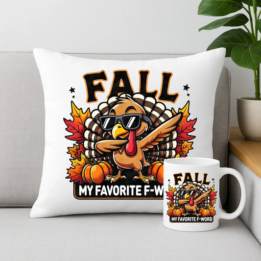 Zestaw poduszka i kubek jesienny - FALL my favorite F-word JS11 - StoryCups.pl
