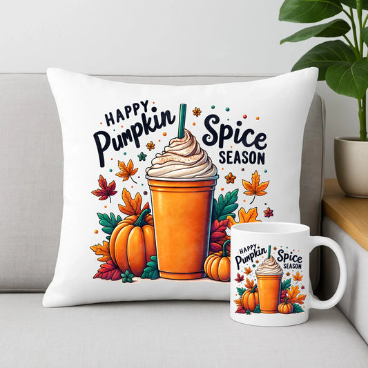 Zestaw poduszka i kubek jesienny - Pumpkin Spice - kawa dyniowa JS02 - StoryCups.pl