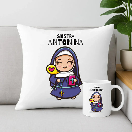 Siostra zakonna | Zestaw poduszka i kubek z imieniem na prezent N30 - StoryCups.pl