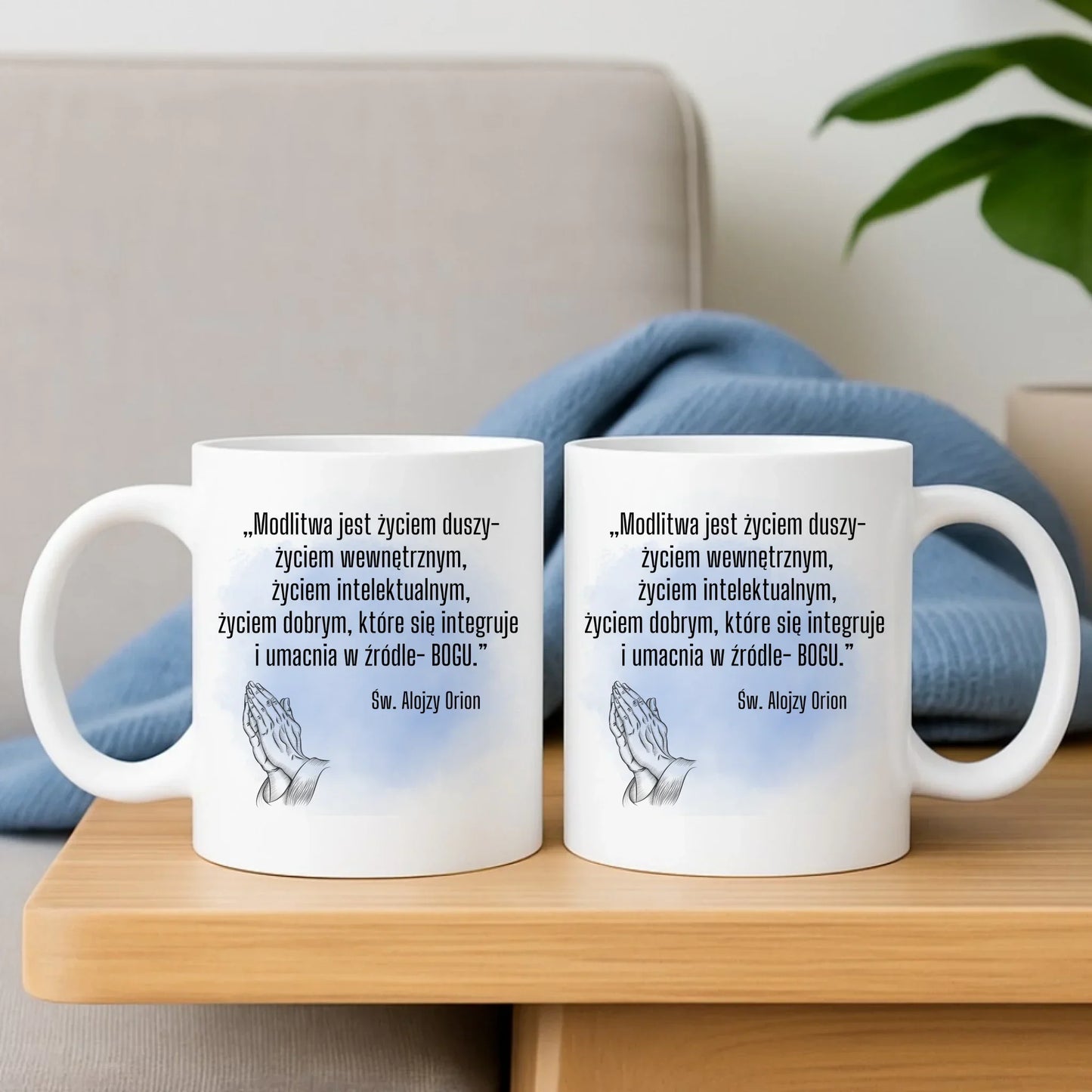 Zestaw poduszka i kubek MODLITWA JEST ŻYCIEM DUSZY św. Alojzy Orion DU02 - StoryCups.pl