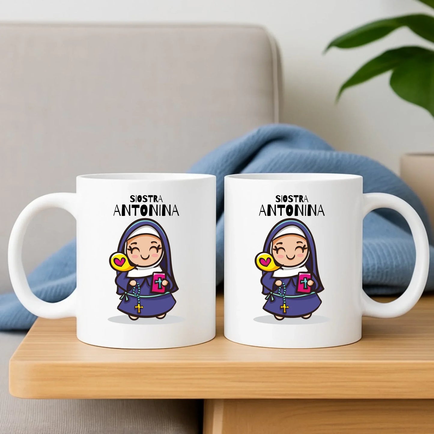 Siostra zakonna | Zestaw poduszka i kubek z imieniem na prezent N30 - StoryCups.pl