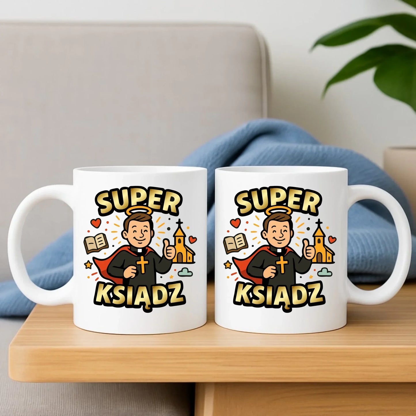 Super ksiądz | Zestaw poduszka i kubek prezent dla księdza N37 - StoryCups.pl