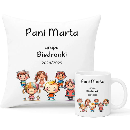 Przedszkolaki | Zestaw poduszka i kubek na prezent dla przedszkolanki N03 - StoryCups.pl
