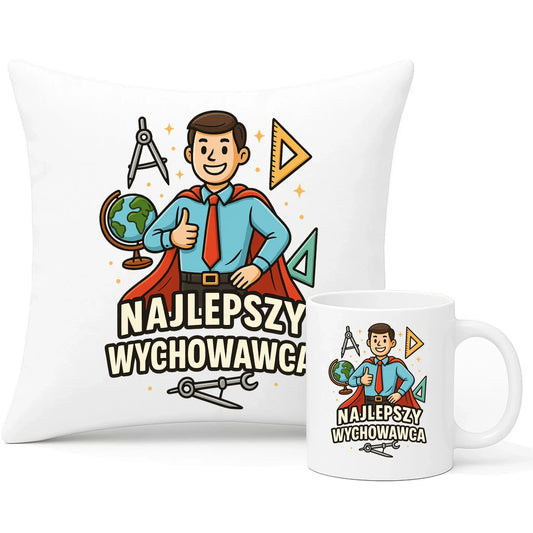 Najlepszy wychowawca | Zestaw poduszka i kubek prezent dla wychowawcy N21 - StoryCups.pl