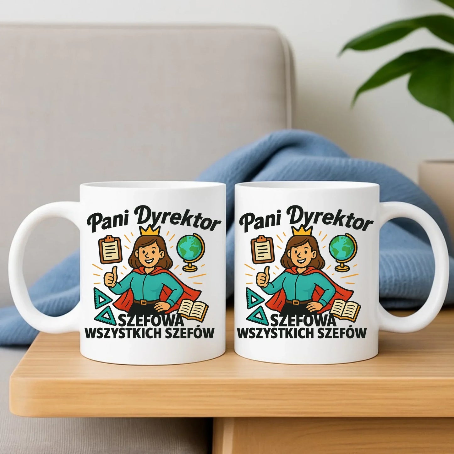 Szefowa wszystkich szefów | Zestaw poduszka i kubek dla Pani Dyrektor Szkoły N29 - StoryCups.pl