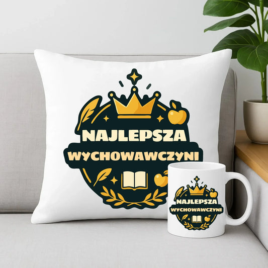 Najlepsza wychowawczyni | Zestaw poduszka i kubek na prezent N43 - StoryCups.pl