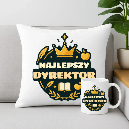 Najlepszy dyrektor | Zestaw poduszka i kubek prezent dla dyrektora szkoły N48 - StoryCups.pl
