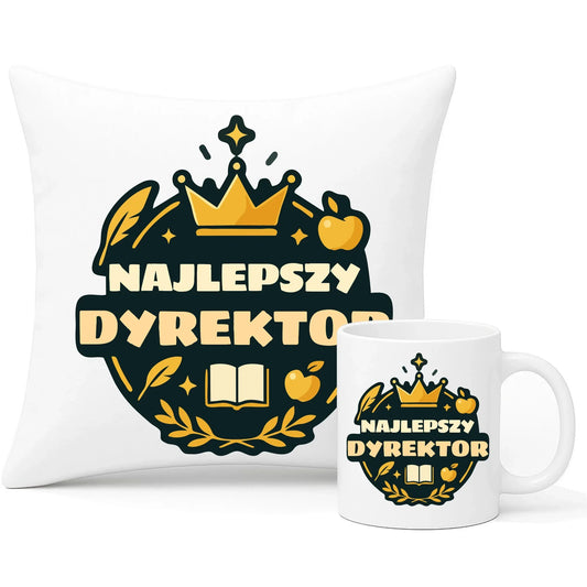Najlepszy dyrektor | Zestaw poduszka i kubek prezent dla dyrektora szkoły N48 - StoryCups.pl