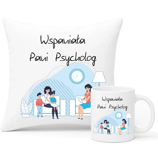 Wspaniała pani psycholog | Zestaw poduszka i kubek na prezent N62 - StoryCups.pl
