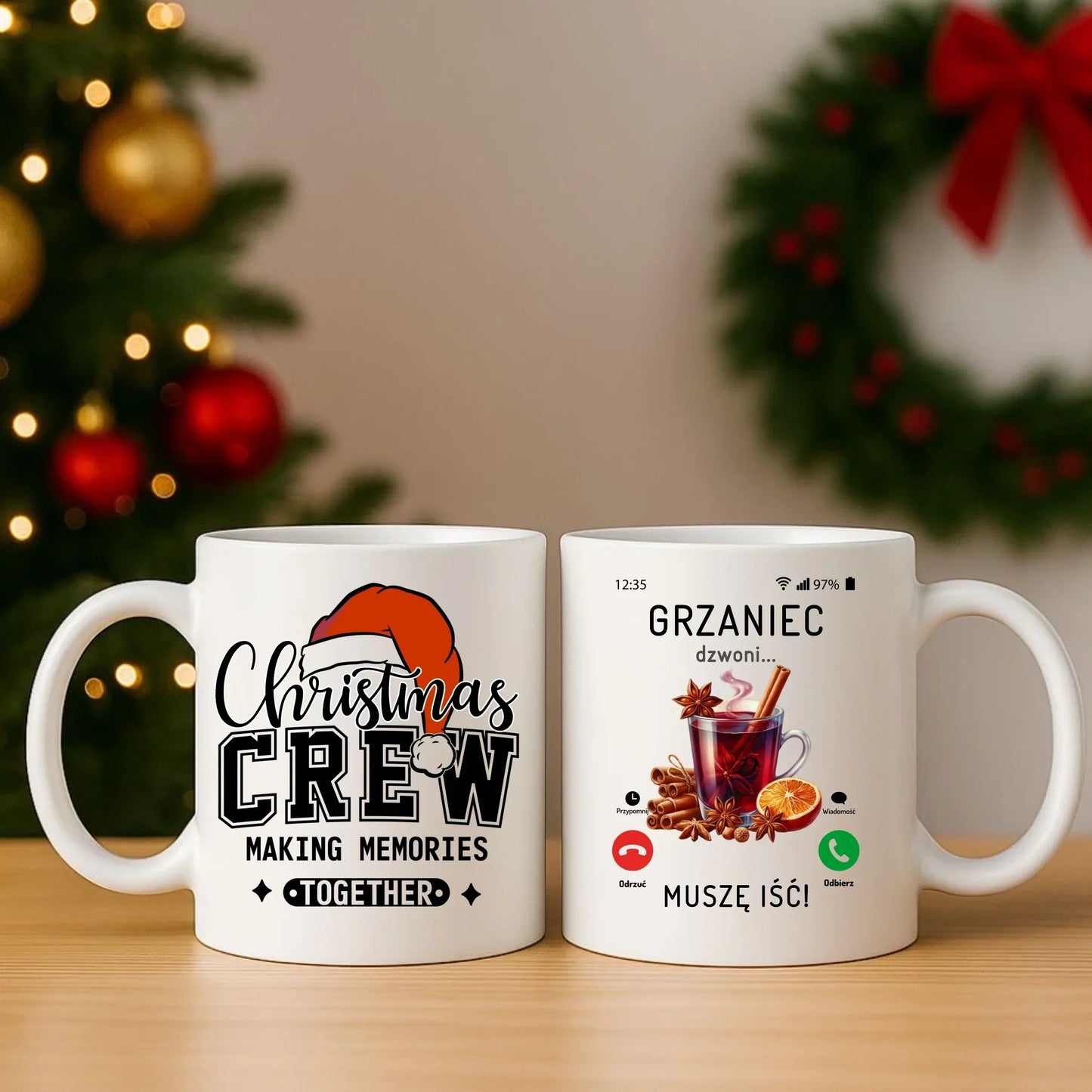 Grzaniec dzwoni muszę iść | Świąteczny zestaw poduszka i kubek BN127 - StoryCups.pl