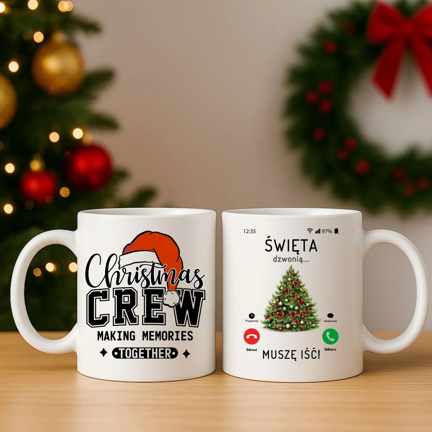 Święta dzwonią muszę iść | Świąteczny zestaw poduszka i kubek BN124 - StoryCups.pl
