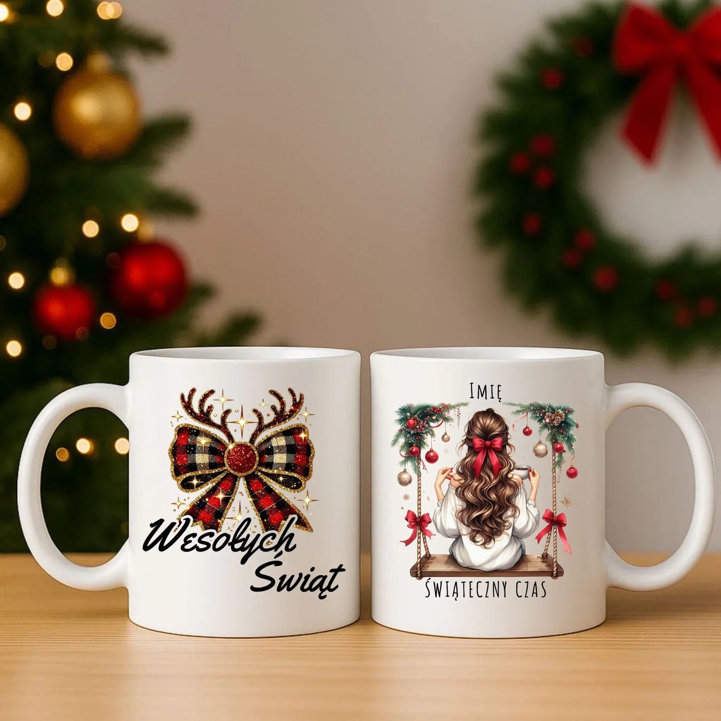 Świąteczny czas | Personalizowany zestaw świąteczny poduszka i kubek BN105 - StoryCups.pl