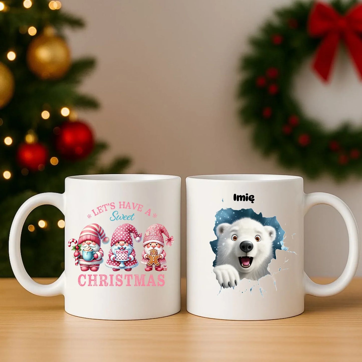 Miś polarny 3D | Personalizowany zestaw świąteczny poduszka i kubek BN86 - StoryCups.pl