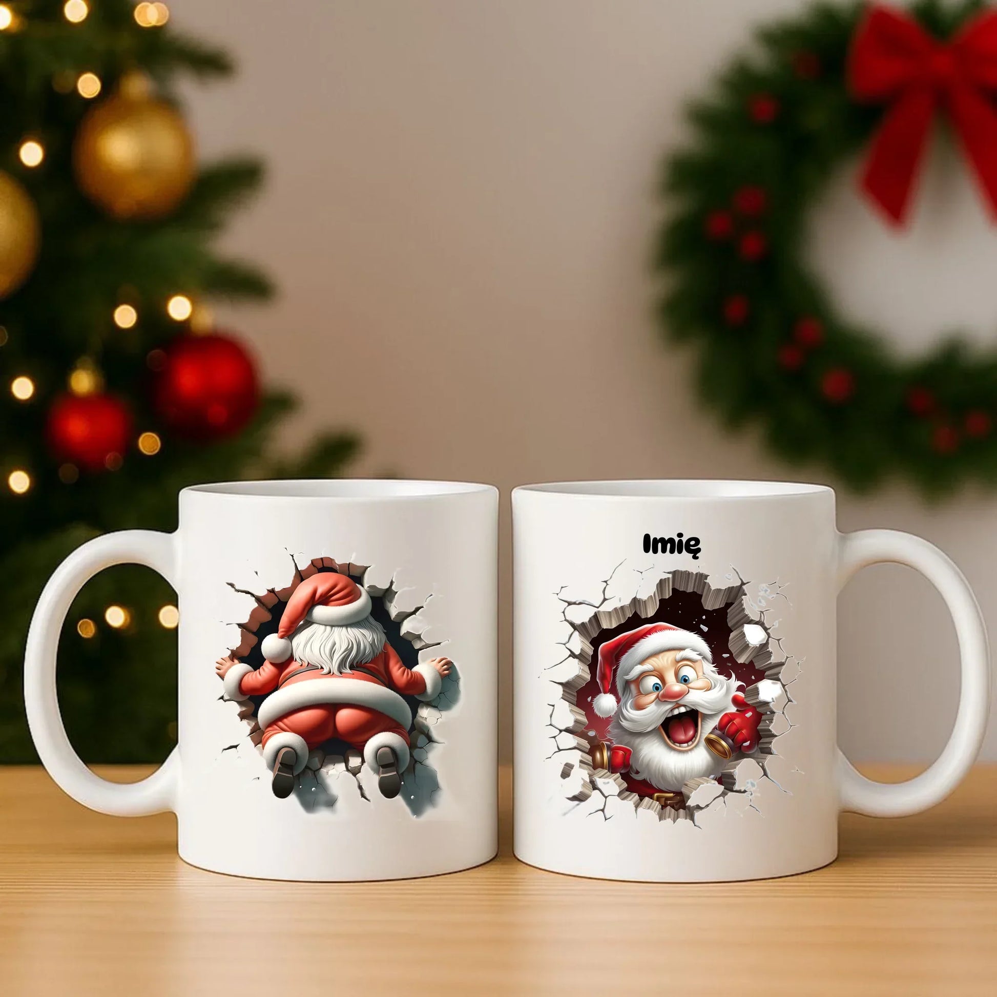 Mikołajek 3D | Personalizowany zestaw świąteczny poduszka i kubek BN85 - StoryCups.pl