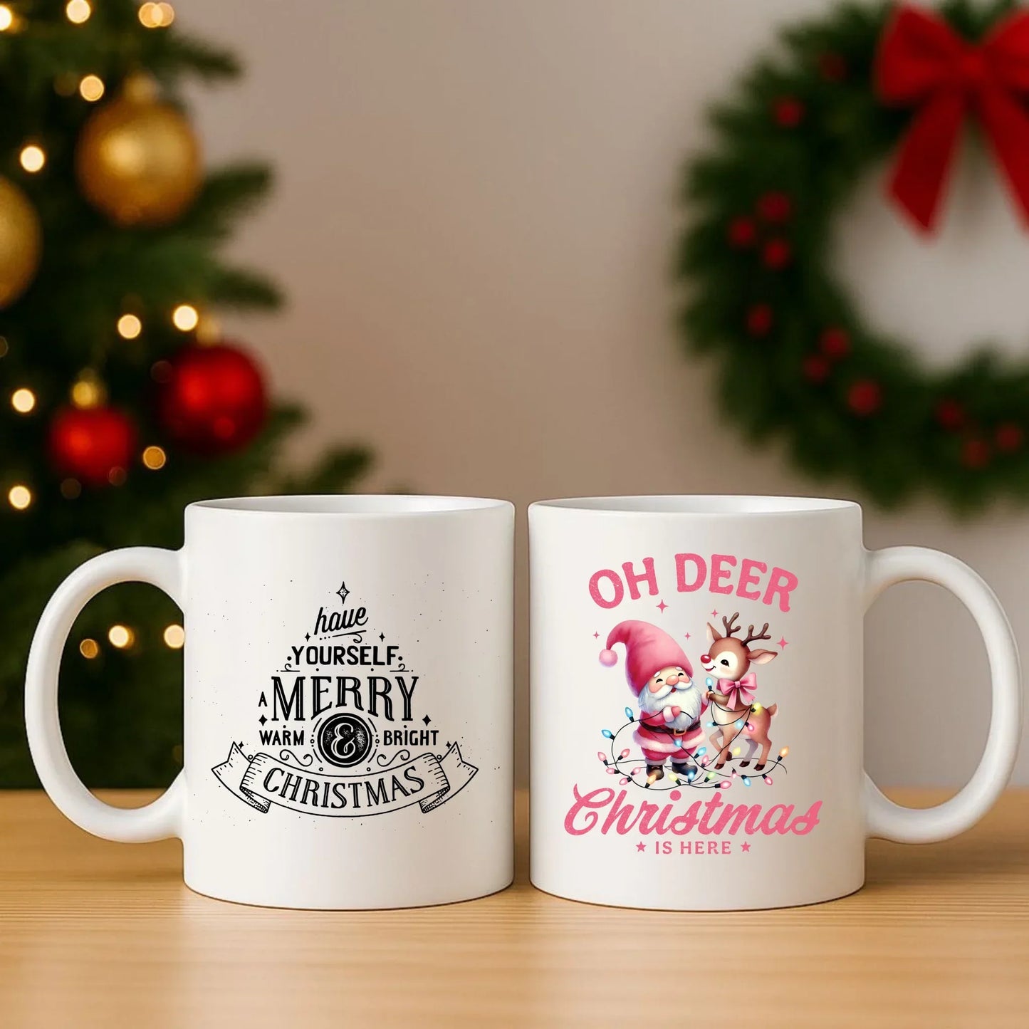 Oh deer Christmas is here | Zestaw poduszka i kubek na święta BN59 - StoryCups.pl