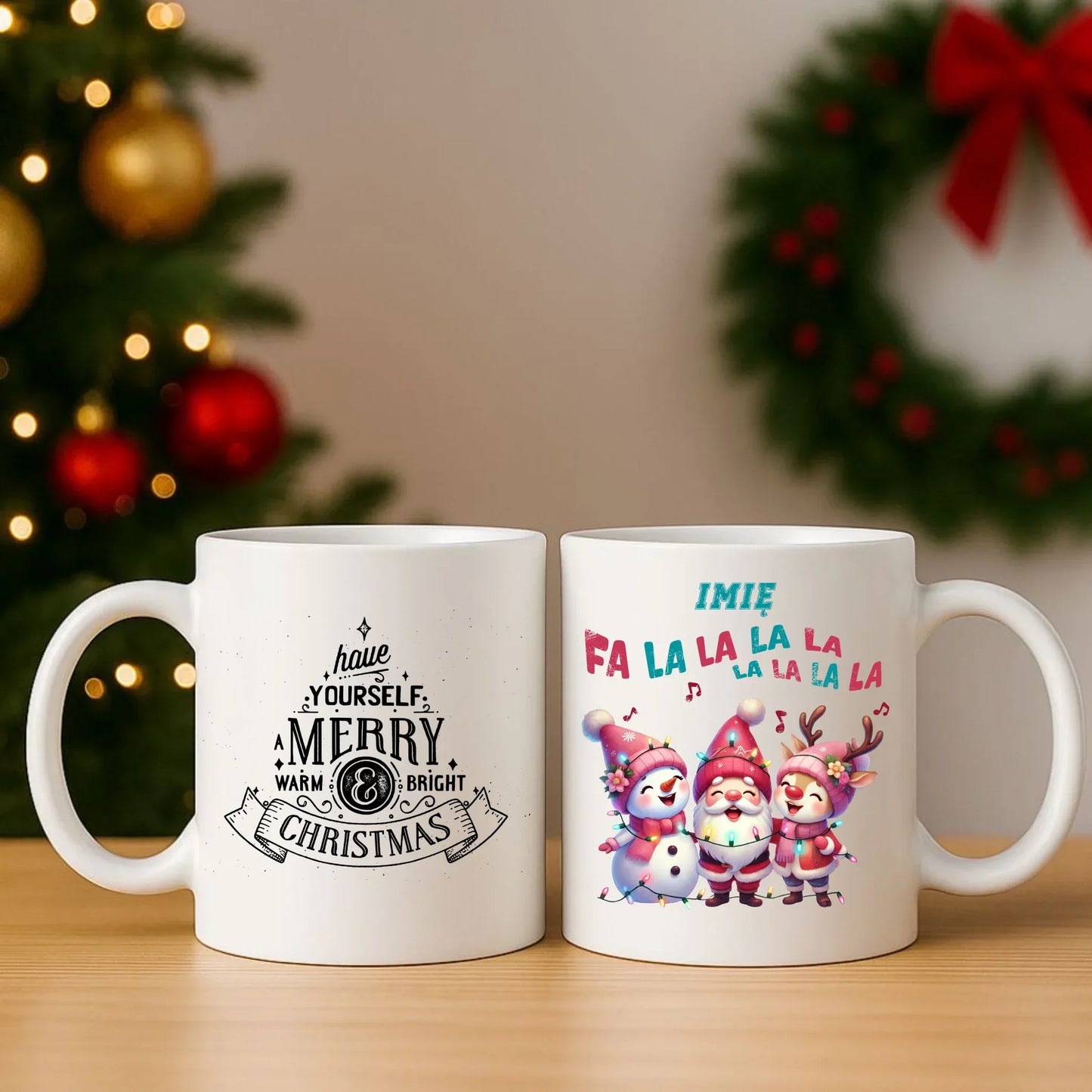 Fa la la la la | Świąteczny zestaw poduszka i kubek z imieniem BN51 - StoryCups.pl