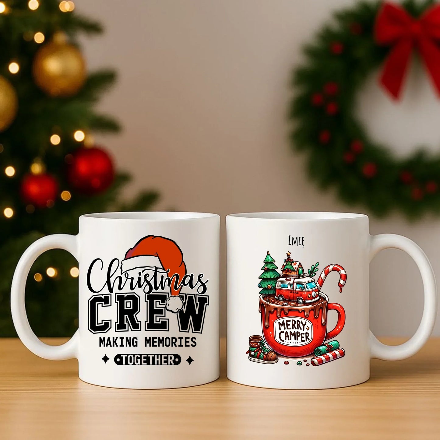 Merry Camper | Personalizowany zestaw poduszka i kubek świąteczny BN43 - StoryCups.pl