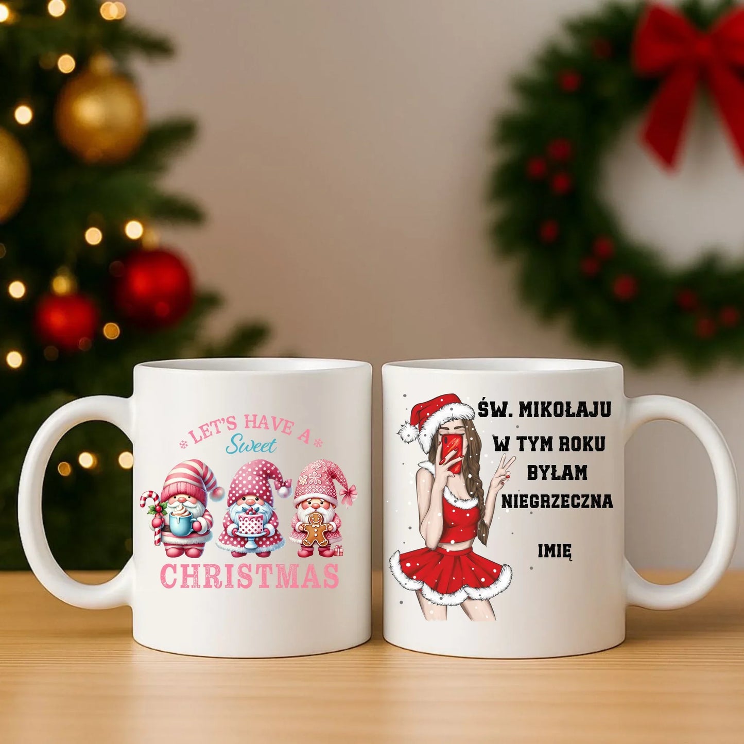 W tym roku byłam niegrzeczna | Personalizowany zestaw poduszka i kubek świąteczny BN21 - StoryCups.pl