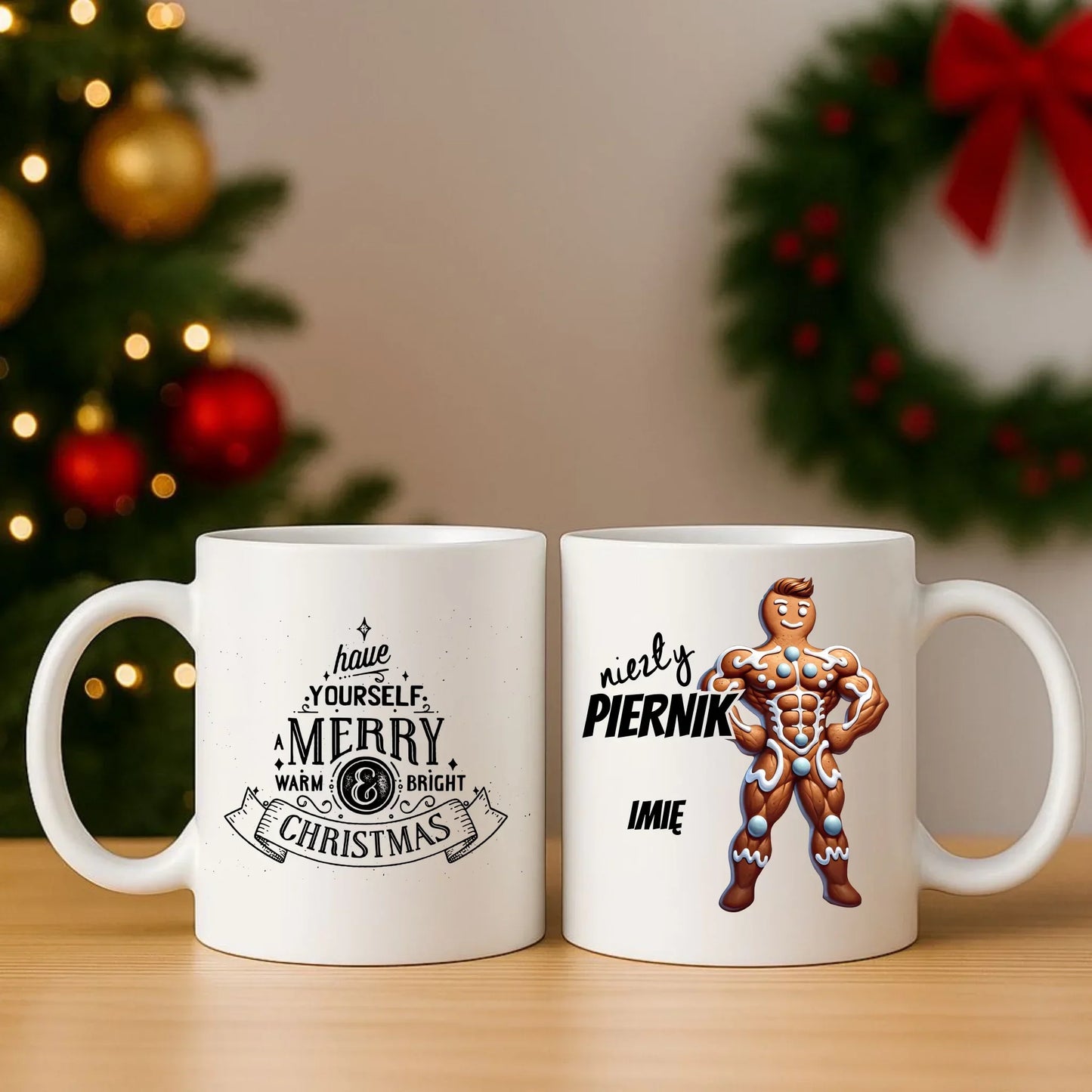 Niezły piernik | Świąteczny zestaw poduszka i kubek z imieniem BN24 - StoryCups.pl