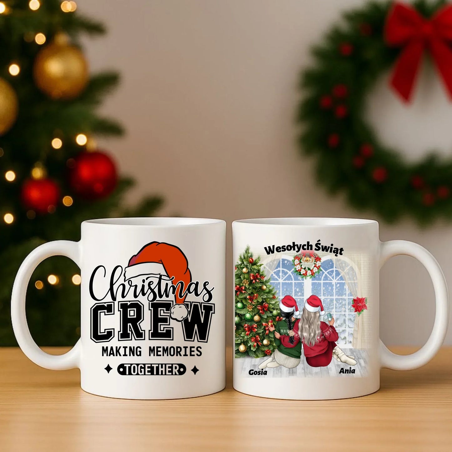 Prezent na Święta dla przyjaciółki 2-4 osoby | Personalizowany zestaw poduszka i kubek P05 - StoryCups.pl