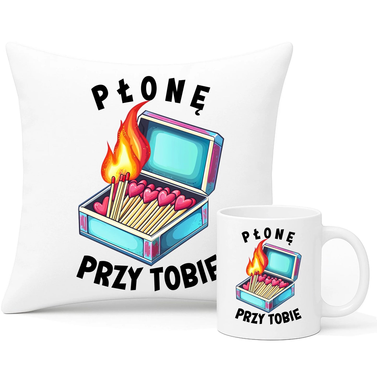 Płonę przy Tobie | Zestaw poduszka i kubek W39 - StoryCups.pl