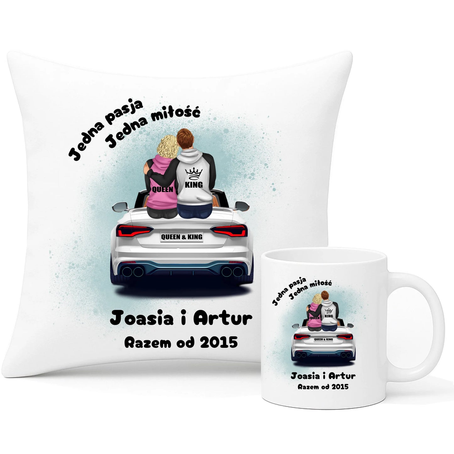 Zestaw poduszka i kubek dla par - personalizowany prezent dla chłopaka i dziewczyny - Jedna miłość W06 - StoryCups.pl
