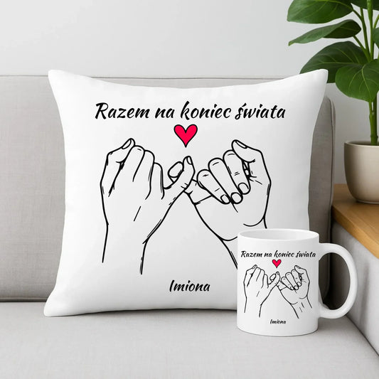 Razem na koniec świata | Zestaw poduszka i kubek W60 - StoryCups.pl