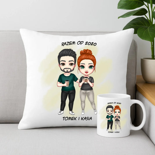 Zestaw poduszka i kubek - prezent dla par zakochanych - personalizowany W01 - StoryCups.pl
