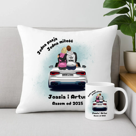 Zestaw poduszka i kubek dla par - personalizowany prezent dla chłopaka i dziewczyny - Jedna miłość W06 - StoryCups.pl