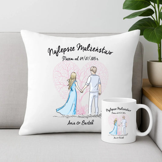 Zestaw poduszka i kubek - prezent dla żony i męża Rocznica Ślubu - Najlepsze małżeństwo - personalizowany W03 - StoryCups.pl