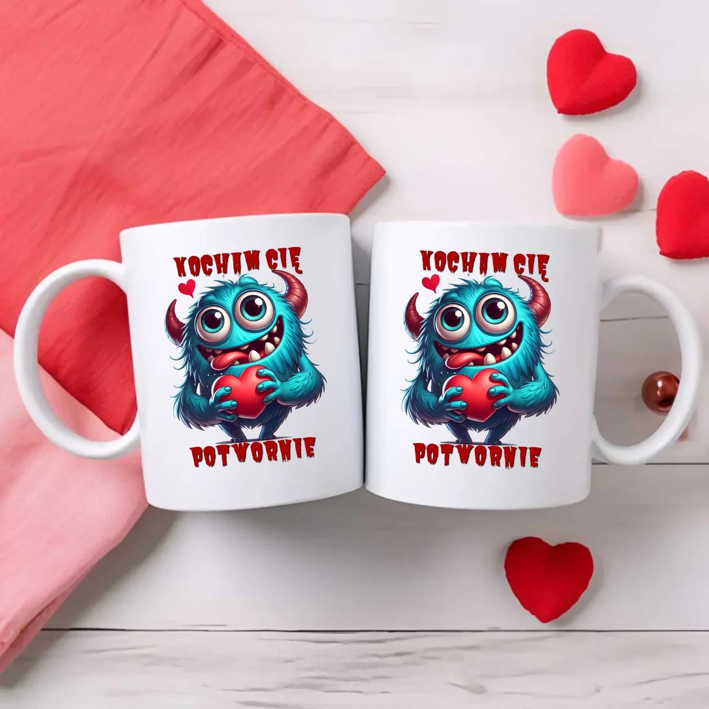 Kocham Cię potwornie | Zestaw poduszka i kubek W45 - StoryCups.pl