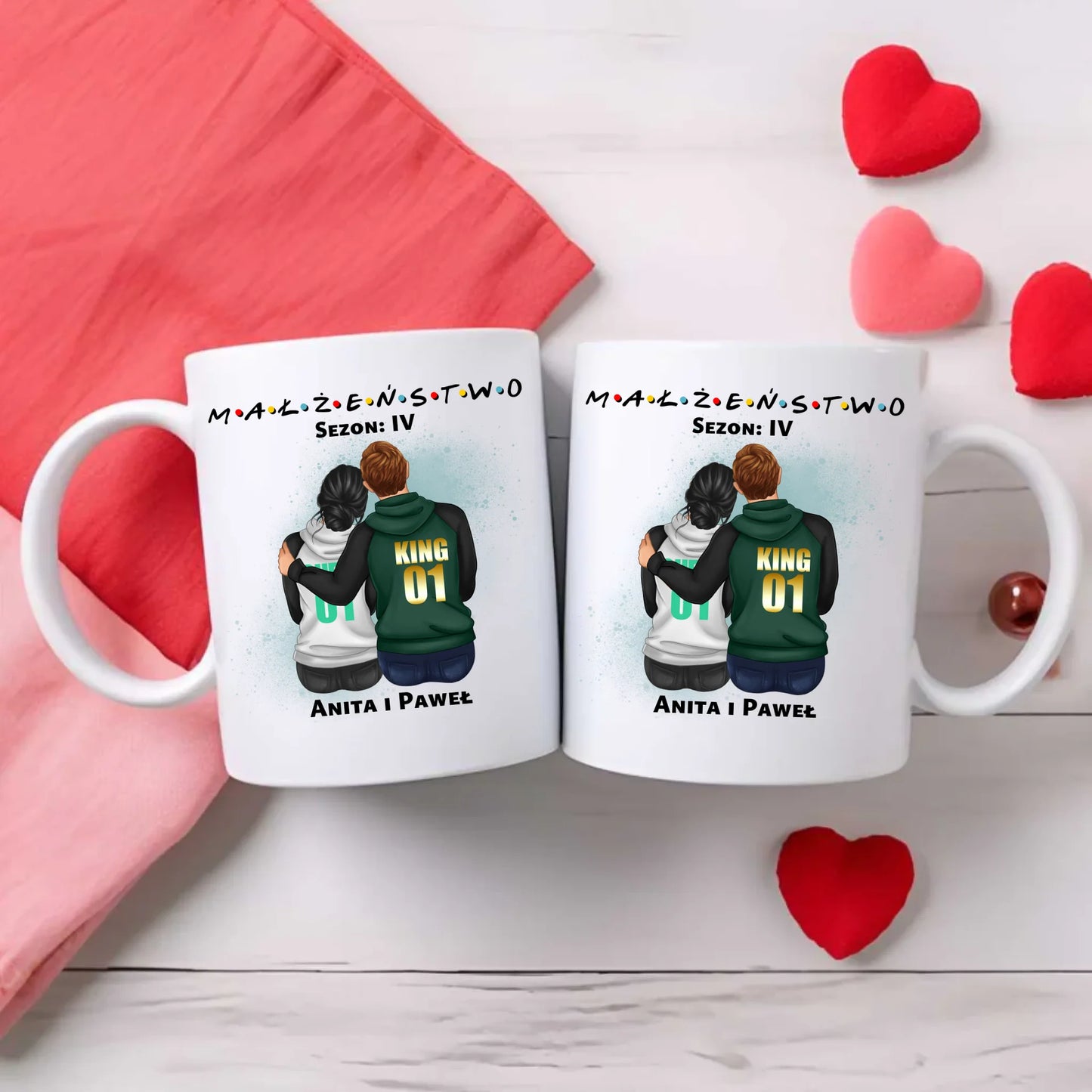 Sezon na Małżeństwo imiona | Personalizowany zestaw poduszka i kubek dla par W05 - StoryCups.pl