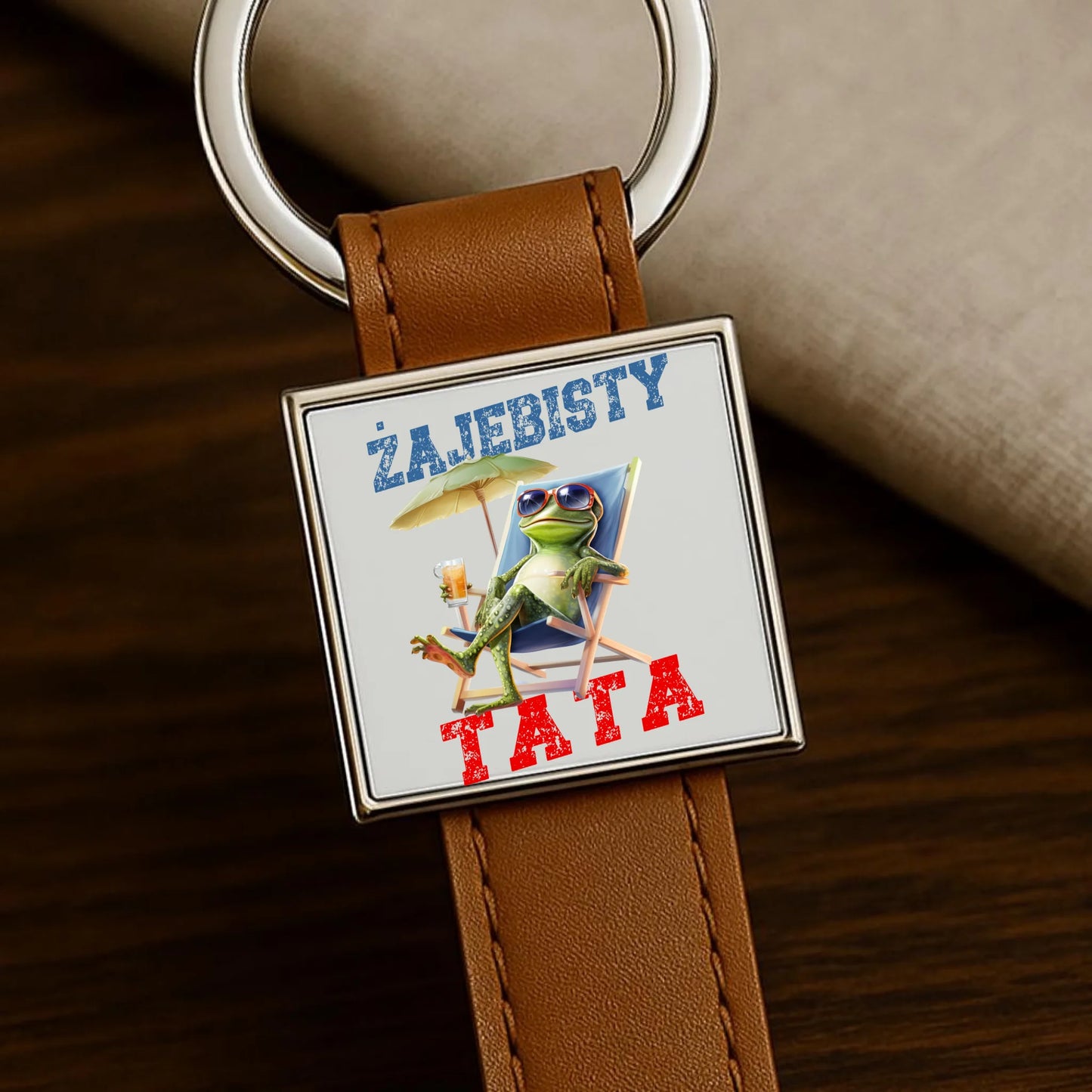 Brelok skórzany z nadrukiem prezent dla taty Dzień Ojca