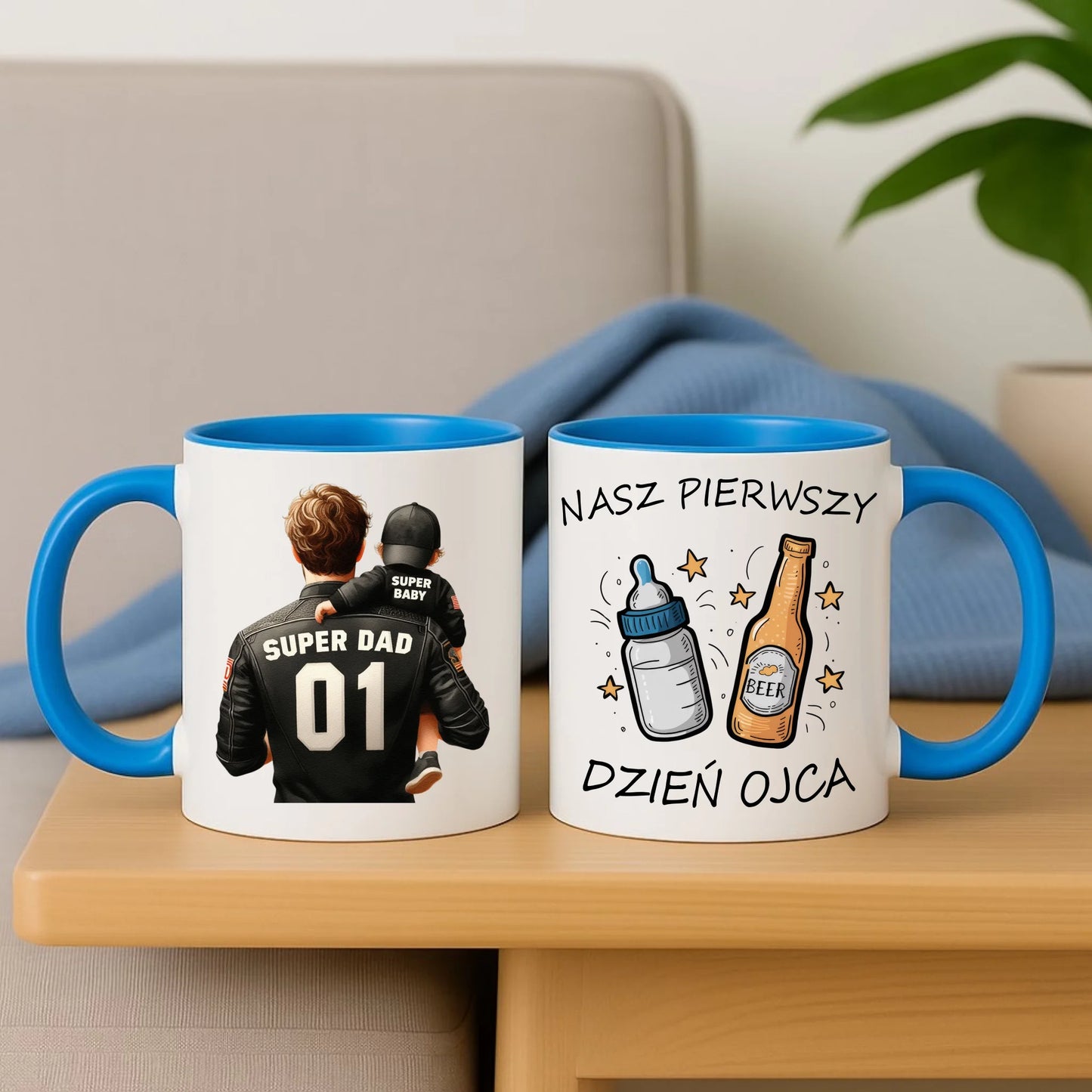 Niebieski kubek z nadrukiem dla taty personalizacja prezent Dzień Ojca urodziny
