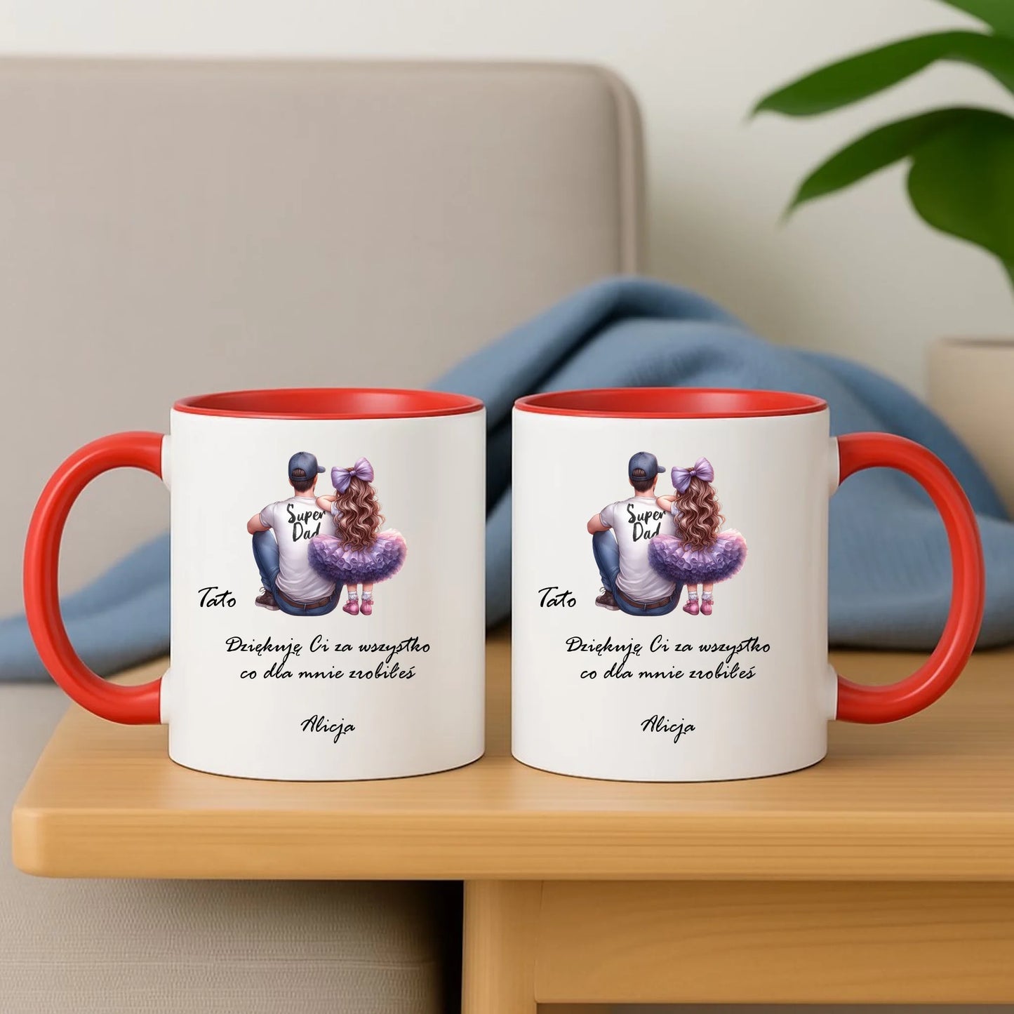 Personalizowany czerwony kubek dla taty na prezent Dzień Ojca Święta Urodziny