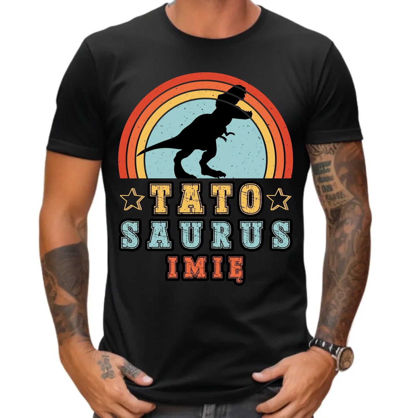 Tatosaurus + imię | Koszulka męska dla taty na prezent DT03 - StoryCups.pl
