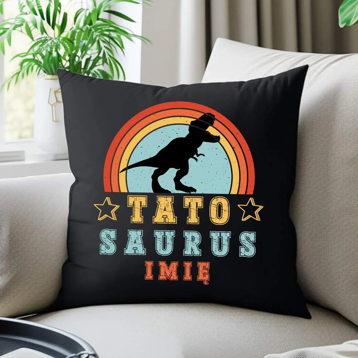 Tatosaurus + imię | Poduszka dekoracyjna dla taty DT03 - StoryCups.pl